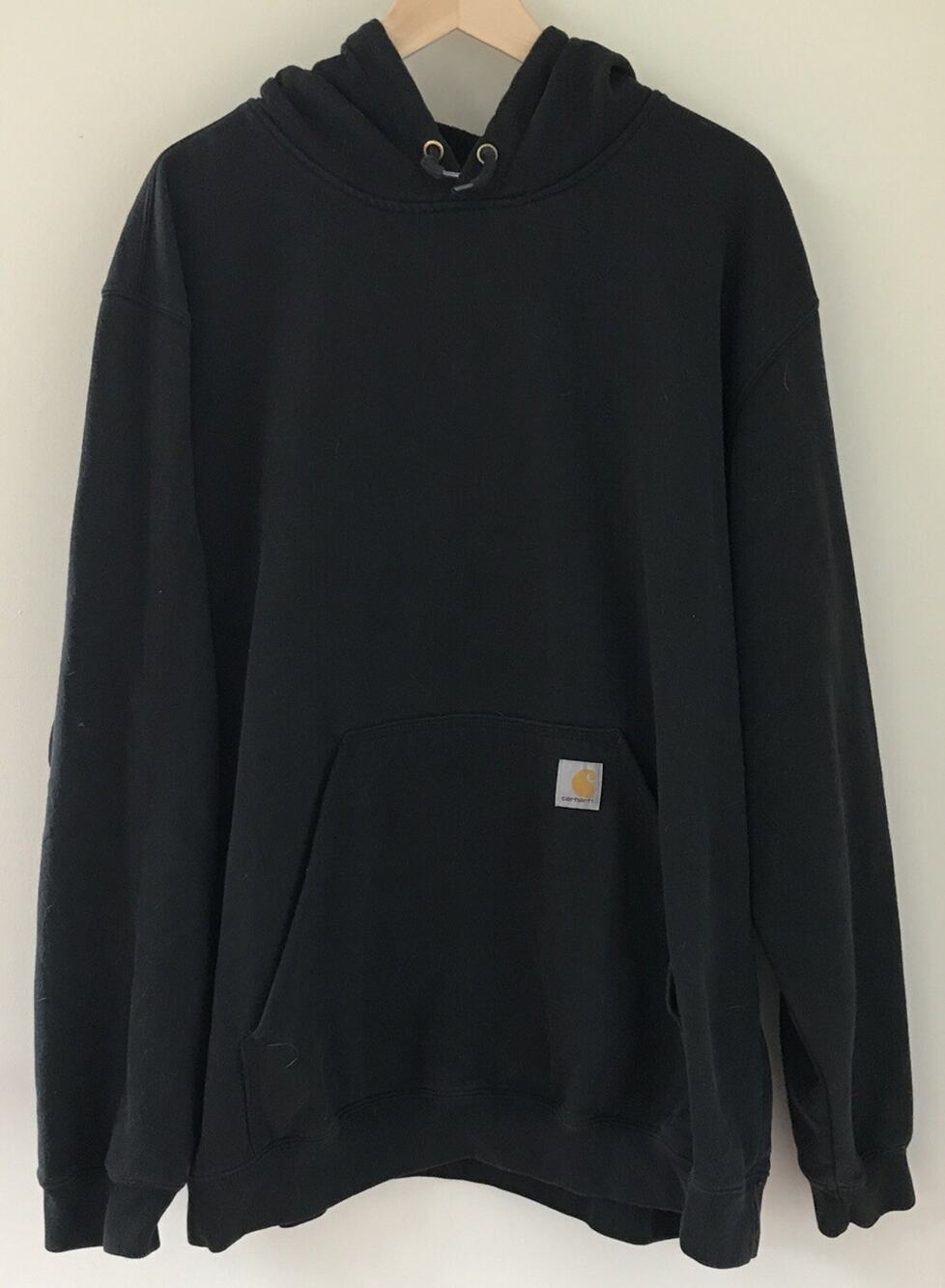 Carhartt Black Loose Fit Drawstring Hoodie Pullover Sweatshirt Jacket XL 54"